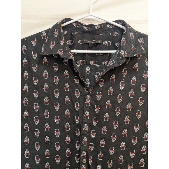 John Varvatos USA Mens L Skull Top Hat Print Short Sleeve Button Down Shirt - Picture 2 of 8
